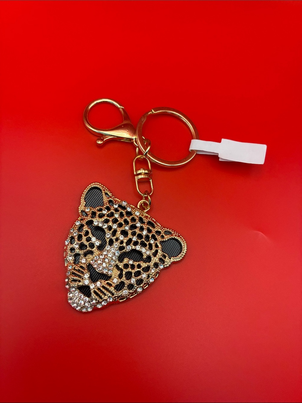 Gold and Black Leopard Head Keychain Charm